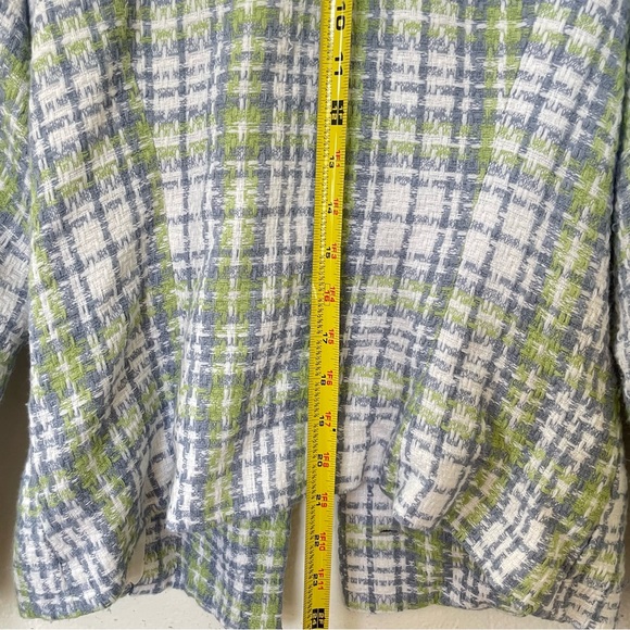 Women’s Colorful Plaid Hourglass Blazer Green Blue White w Checkered Pockets S - Picture 7 of 12